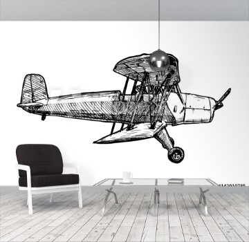 Picture of Vector drawing of airplane stylized as engraving